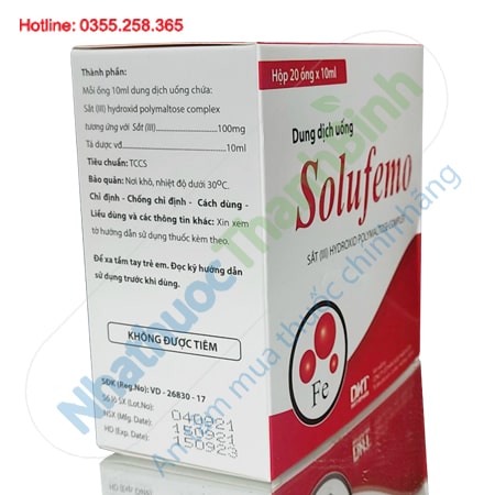 Solufemo hộp 20 ống hỗ trợ điều trị thiếu máu do thiếu sắt
