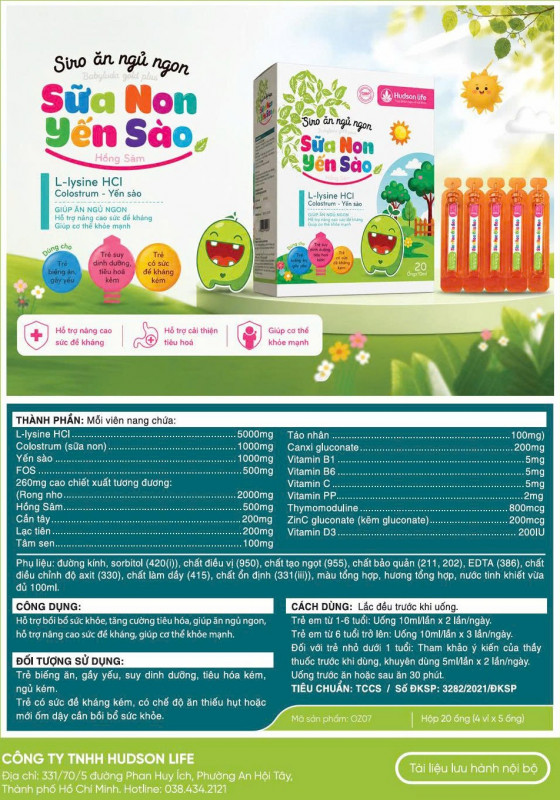 Siro Ăn Ngủ Ngon Sữa Non Yến Sào Hudson Life phù hợp cho trẻ biếng ăn, gầy yếu, tiêu hóa kém, ngủ kém hoặc mới ốm dậy