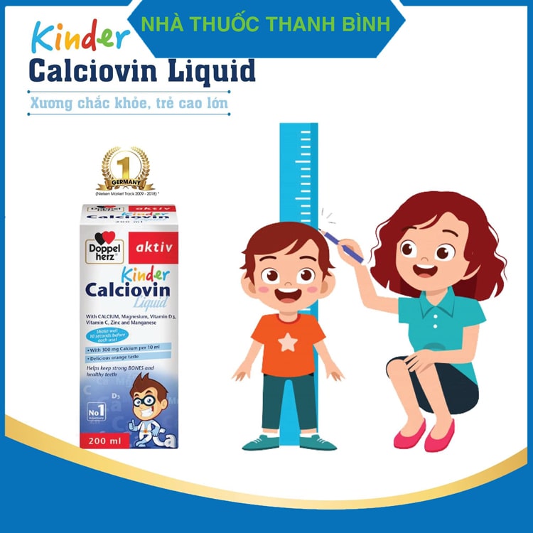 Siro Kinder Calciovin Liquid giúp hỗ trợ trẻ phát triển chiều cao tối đa