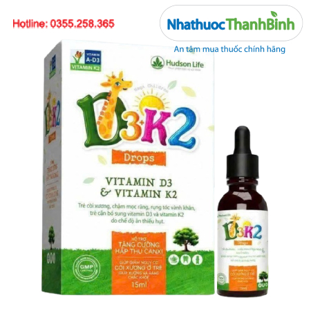 D3 K2 Drops Hudson Life hỗ trợ tăng hấp thu calci giúp xương răng chắc khỏe cho trẻ