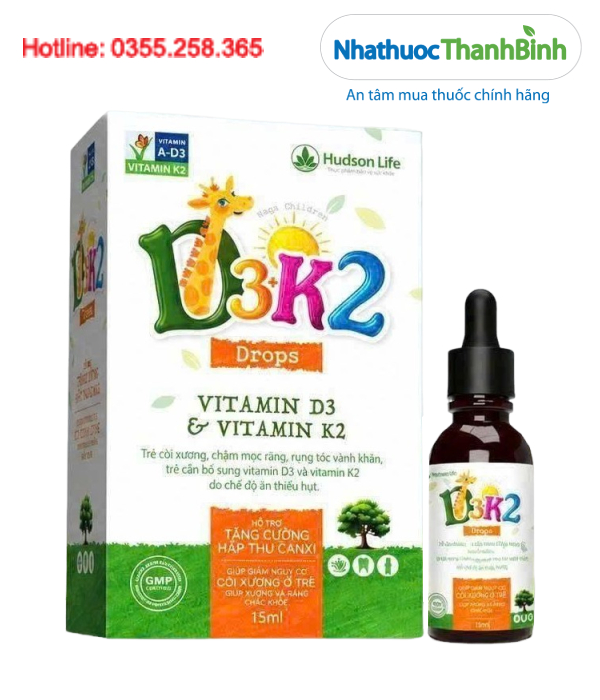 D3 K2 Drops Hudson Life bổ sung vitamin D3 K2 và vitamin A cho trẻ