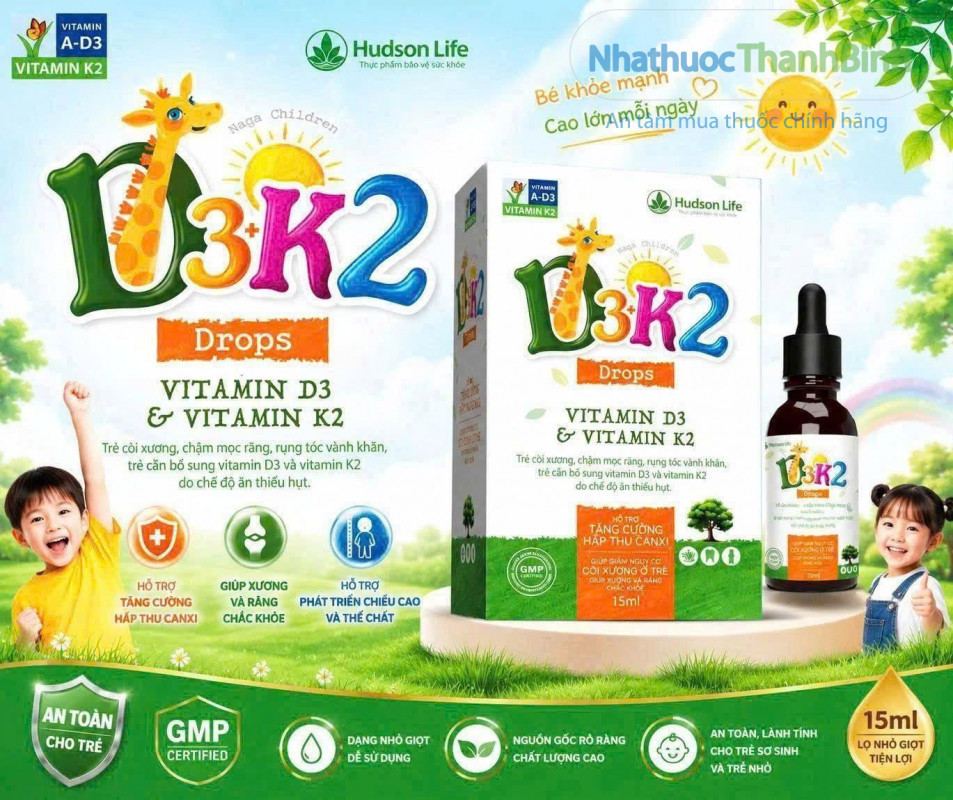 D3 K2 Drops Hudson Life dạng nhỏ giọt tiện lợi, hỗ trợ hấp thu calci và xương răng chắc khỏe