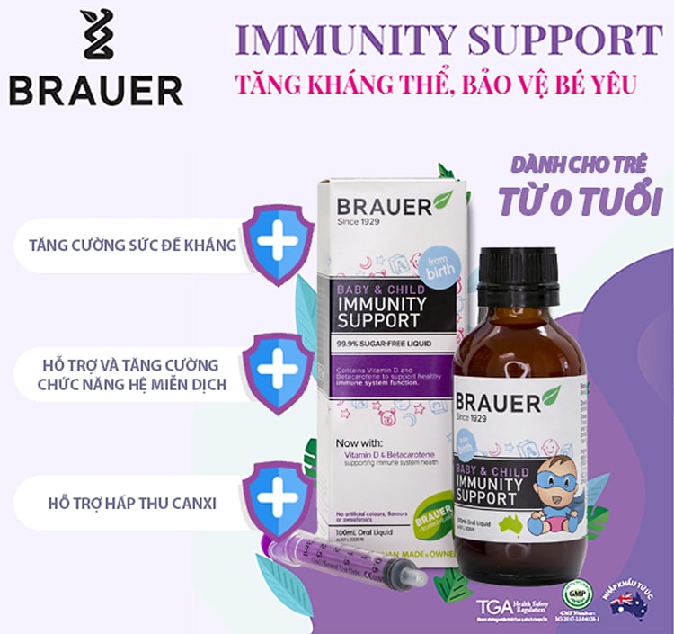 Siro hỗ trợ tăng cường miễn dịch cho trẻ sơ sinh và trẻ nhỏ Brauer Baby Child Immunity Support