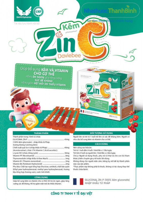 Kẽm ZinC Daviebee hỗ trợ ăn ngon tăng cường đề kháng cơ thể