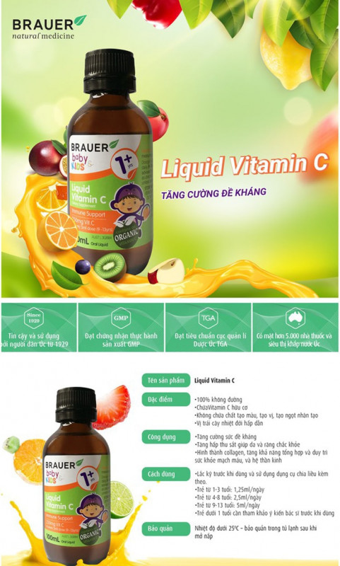 Siro Brauer Liquid Vitamin C giúp cải thiện sức đề kháng cho trẻ