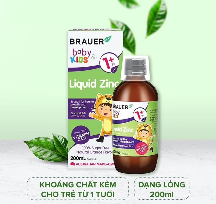 Brauer Liquid Zinc nhập khẩu Úc bổ sung kẽm, vitamin D3, vitamin C cho cơ thể