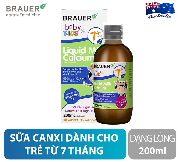 Canxi dạng nước Brauer Liquid Milk Calcium chai 200ml