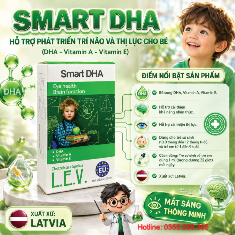 Smart DHA 20ml bổ sung DHA từ dầu tảo cho trẻ từ 0–9 tuổi