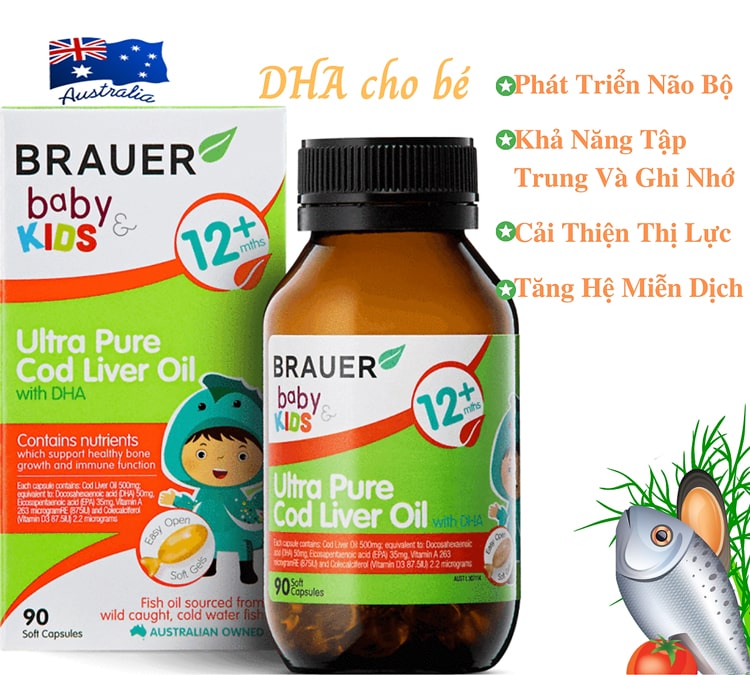 Viên uống Brauer Ultra Pure Cod Liver Oil with DHA hộp 90 viên