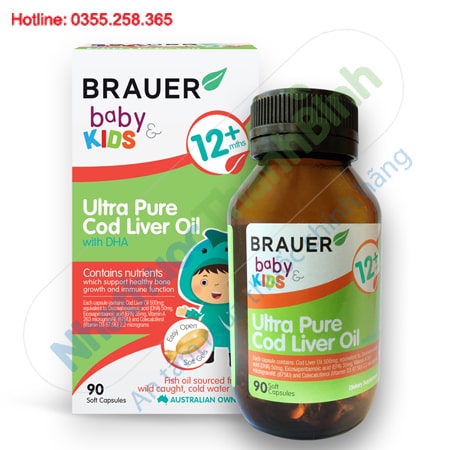 Brauer Ultra Pure Cod Liver Oil With DHA viên uống dầu cá cho trẻ