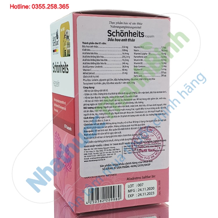 Viên uống tinh dầu hoa anh thảo Schonheits Kapseln của Đức