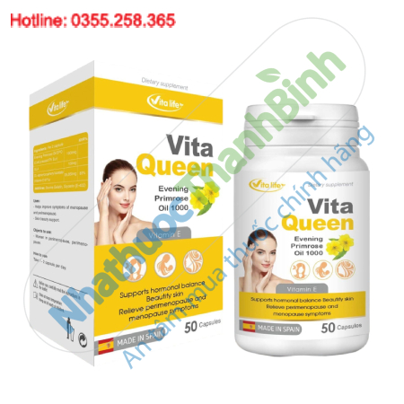 Vita Queen Vita Life – Hỗ trợ cân bằng nội tiết tố nữ, giảm bốc hỏa, đẹp da từ dầu hoa anh thảo Tây Ban Nha