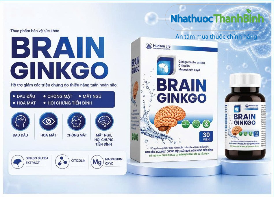 Brain Ginkgo Hudson Life hỗ trợ hoạt huyết, tăng cường tuần hoàn máu não và hỗ trợ giấc ngủ
