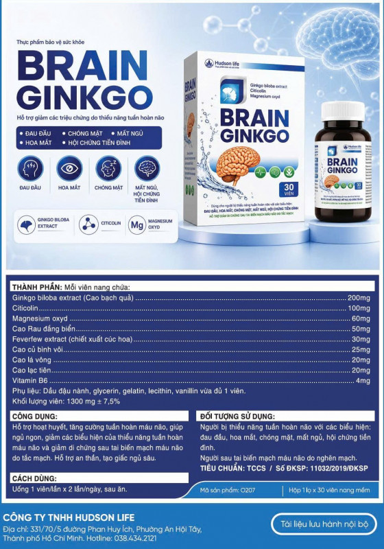 Brain Ginkgo Hudson Life phù hợp với người có biểu hiện đau đầu, hoa mắt, chóng mặt, mất ngủ do thiểu năng tuần hoàn não