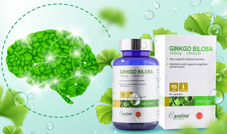 Careline Ginkgo Biloba 2500mg tăng cường lưu thông máu não hỗ trợ giảm đau đầu hoa mắt chóng mặt