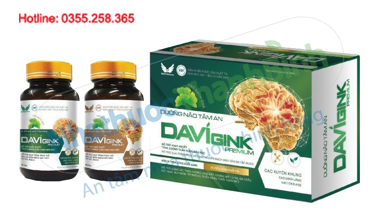 Viên uống dưỡng não tâm an Davigink Premium chứa 2 lọ uống sáng tối
