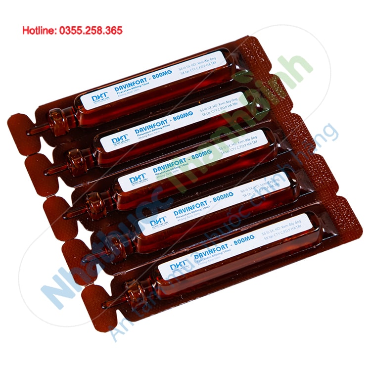 Davinfort 800mg (4 vỉ x 5 ống/hộp) chứa Piracetam 800mg
