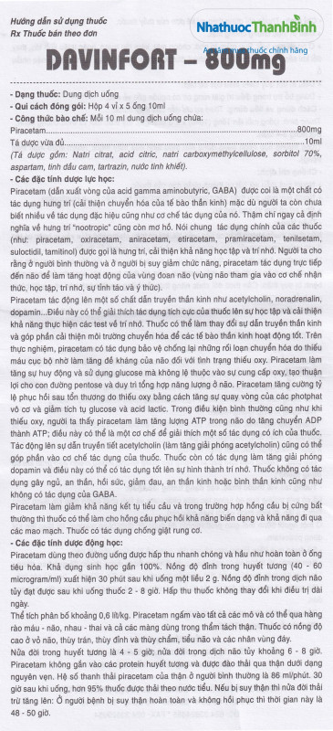 Hướng dẫn sử dụng thuốc Davinfort 800mg tờ 1