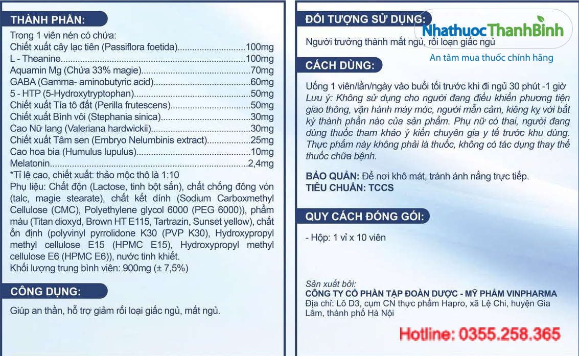 Công thức kết hợp giữa hoạt chất sinh học và thảo dược thiên nhiên giúp an thần, ngủ sâu, giảm stress