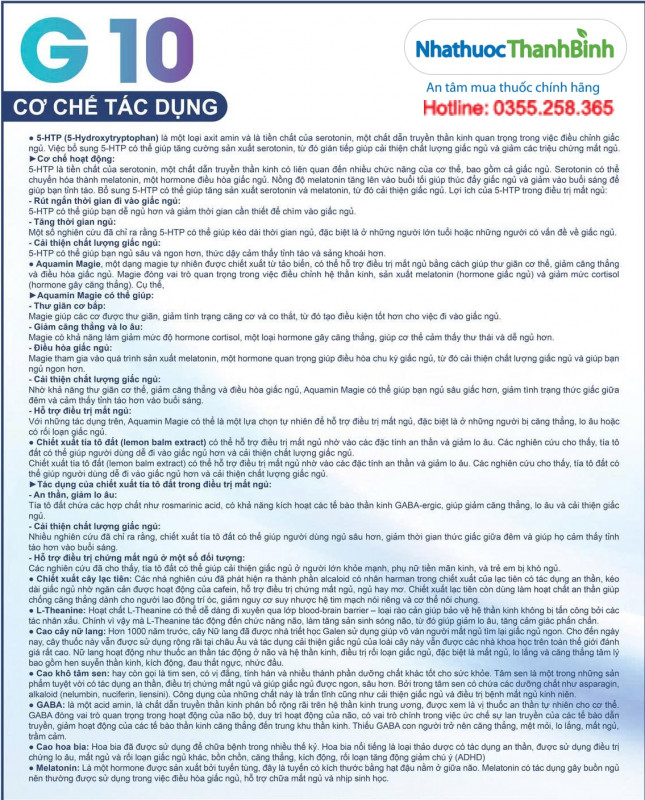 Viên nén G10 5-HTP dễ sử dụng, hấp thu tốt, hỗ trợ thư giãn thần kinh và cải thiện giấc ngủ