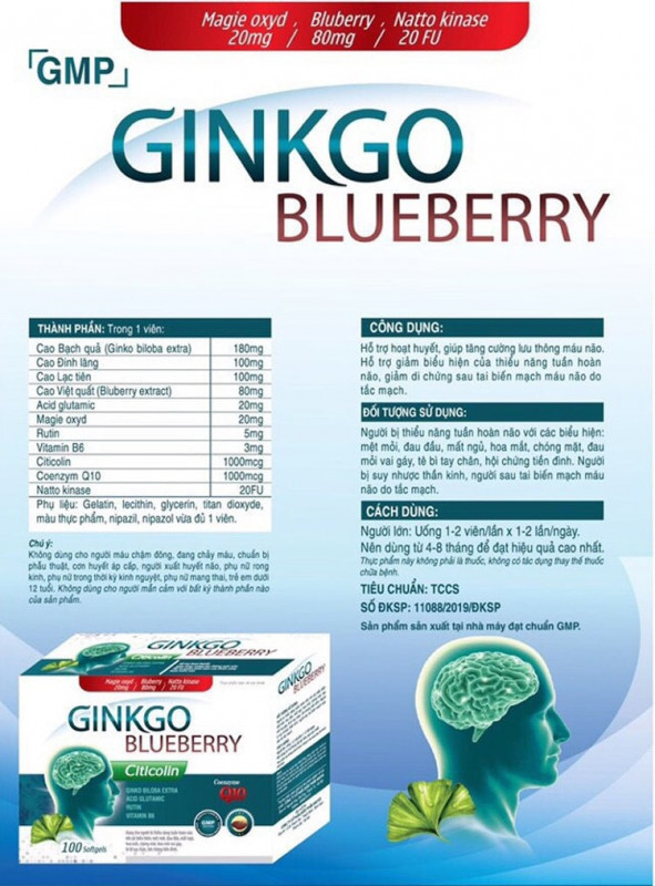 Ginkgo Blueberry hoạt huyết dưỡng não giảm chóng mặt ù tai