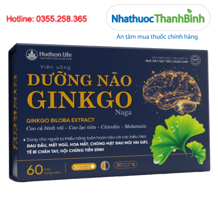 Viên Uống Dưỡng Não Ginkgo Naga hỗ trợ hoạt huyết tăng cường lưu thông máu não (hộp 2 lọ x 30 viên)