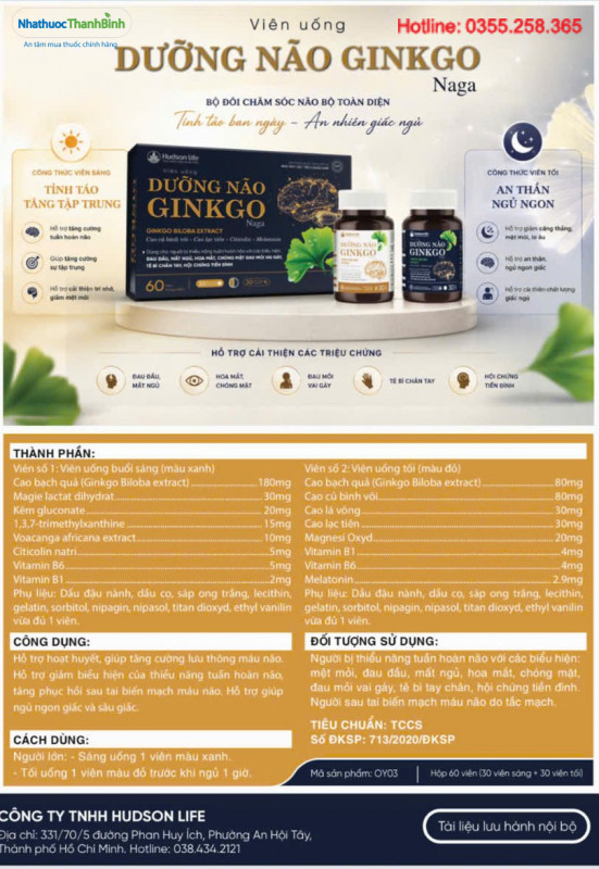 Viên Ginkgo Naga màu đỏ dùng buổi tối bổ sung cao củ bình vôi, cao lá vông, cao lạc tiên và Melatonin 2,9 mg, hỗ trợ ngủ ngon và sâu giấc