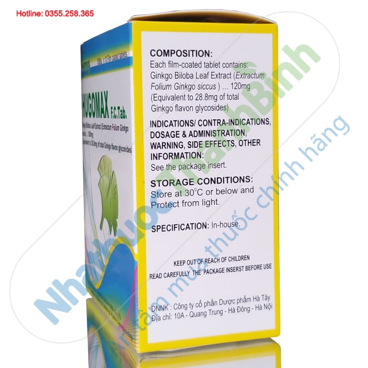 Hugomax Ginkgo Biloba bổ não hộp 100 viên nhập khẩu Hàn Quốc