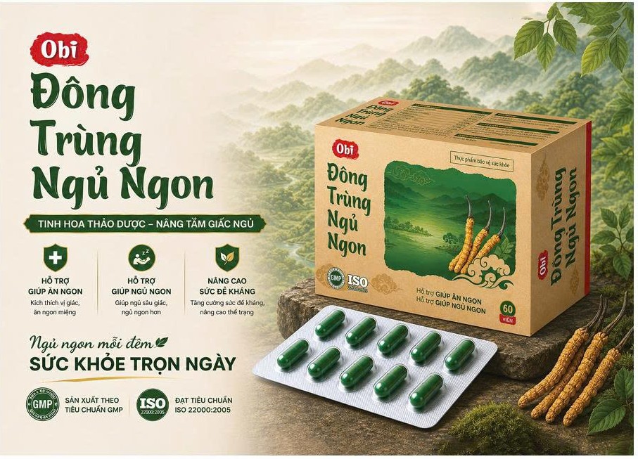 Obi Đông Trùng Ngủ Ngon dạng viên nang, hỗ trợ an thần, giúp ngủ ngon và bồi bổ cơ thể