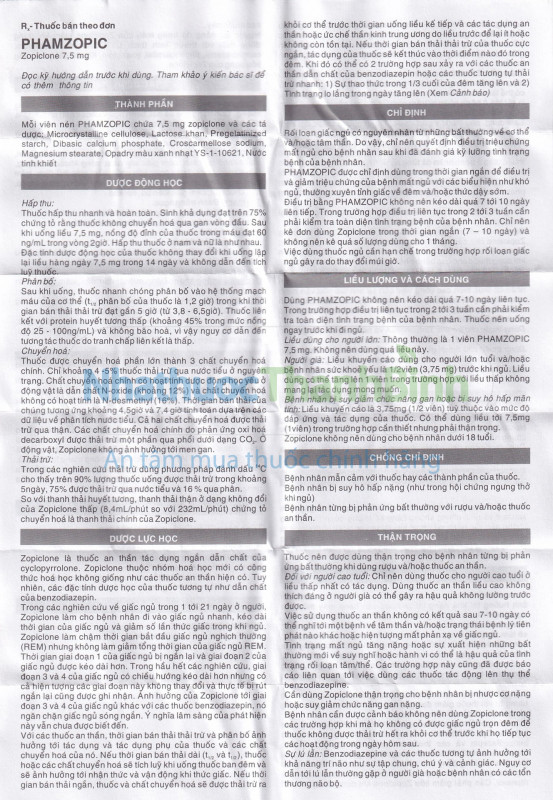 Tờ hướng dẫn sử dụng thuốc Phamzopic 7.5mg tờ 1