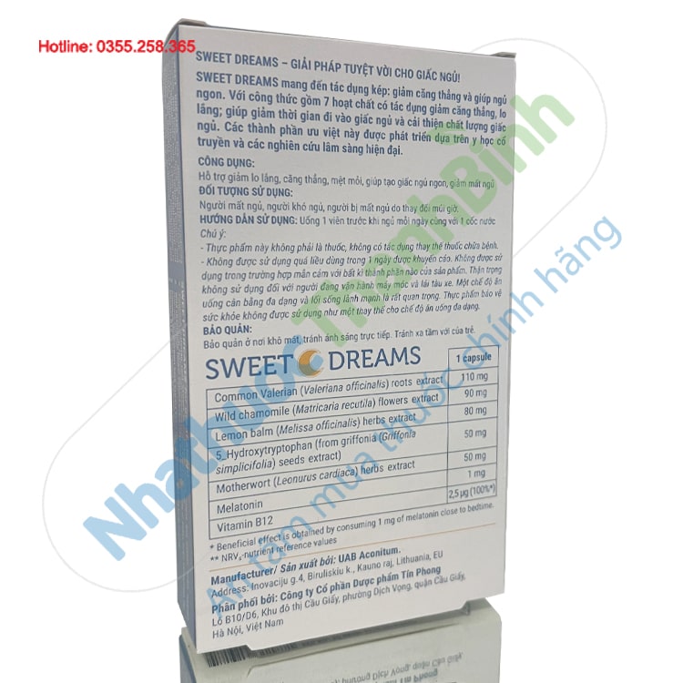 Sweet Dreams hỗ trợ giảm lo lắng căng thẳng mệt mỏi giảm mất ngủ