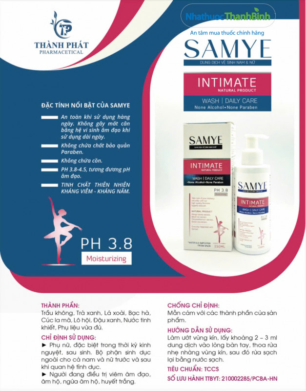 Dung dịch vệ sinh Samye hỗ trợ khử mùi và duy trì độ ẩm vùng kín tự nhiên