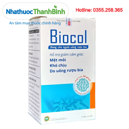 Biocol (6 hộp x 6 viên) hỗ trợ giảm cảm giác mệt mỏi khó chịu do uống rượu bia