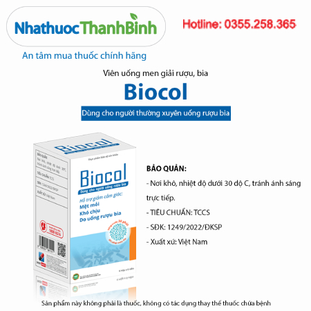Biocol (6 hộp x 6 viên) hỗ trợ giảm cảm giác mệt mỏi khó chịu do uống rượu bia