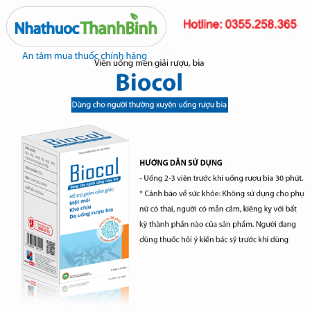 Biocol (6 hộp x 6 viên) hỗ trợ giảm cảm giác mệt mỏi khó chịu do uống rượu bia