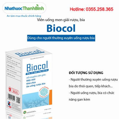 Biocol (6 hộp x 6 viên) hỗ trợ giảm cảm giác mệt mỏi khó chịu do uống rượu bia