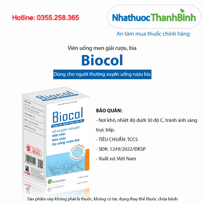 Thành phần Biocol gồm N-Acetylcystein, Vitamin B6 và Bacillus subtilis