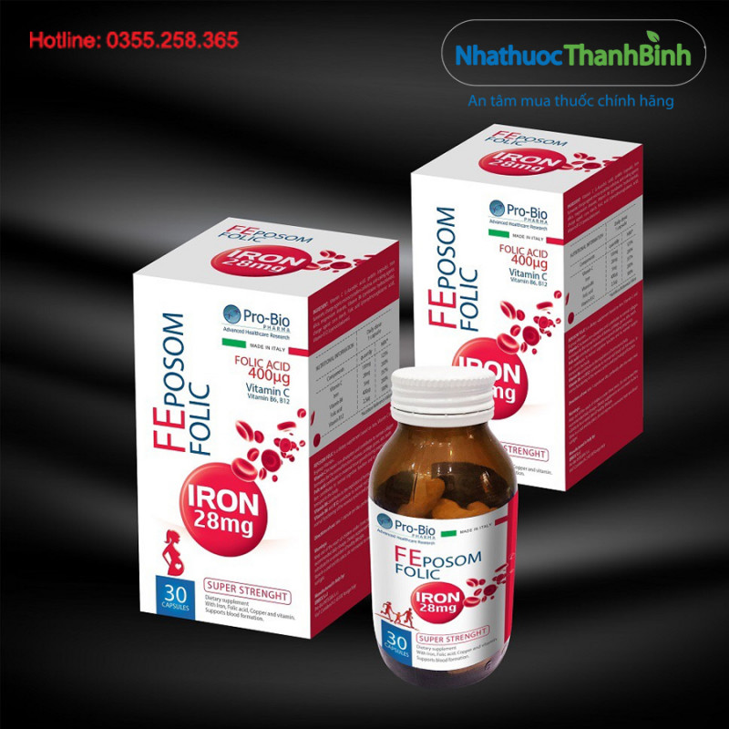 Feposom Folic viên uống hỗ trợ tạo hồng cầu, giảm nguy cơ thiếu máu