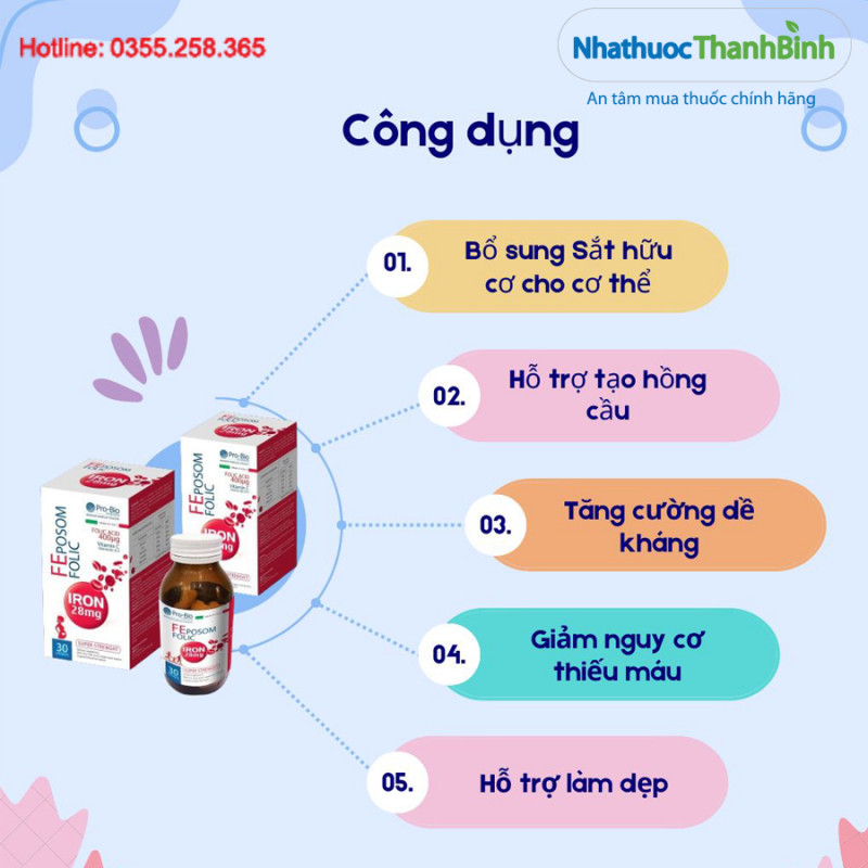 Feposom Folic nhập khẩu từ Ý bổ sung sắt và vitamin cho phụ nữ mang thai