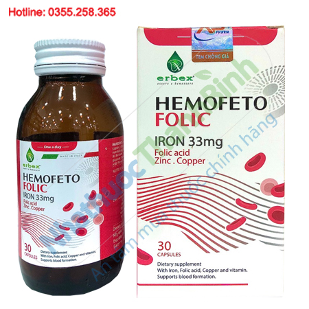 Hemofeto Folic bổ sung sắt hữu cơ & acid folic cho phụ nữ mang thai