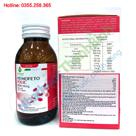 Hemofeto Folic bổ sung sắt hữu cơ & acid folic cho phụ nữ mang thai