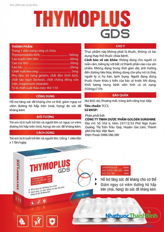 Thymoplus GDS dùng cho người có nguy cơ viêm đường hô hấp trên do sức đề kháng kém