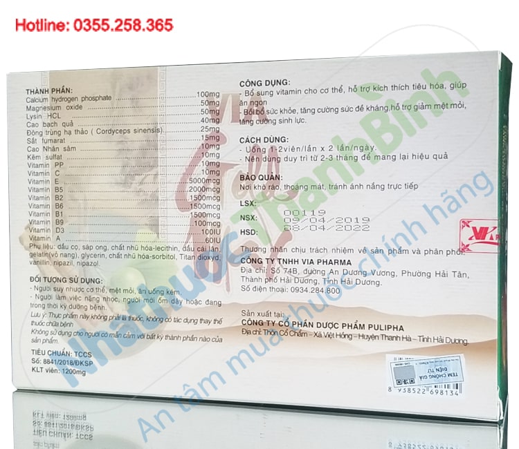 Viên uống Via Gold Max đông trùng hạ thảo hộp 60 viên