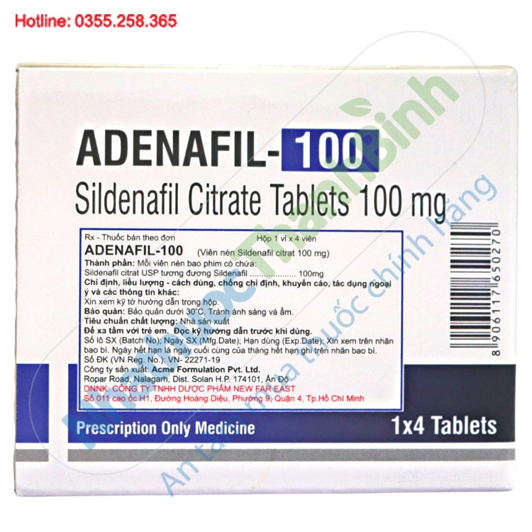 Thuốc Adenafil 100 chứa Sildenafil 100mg
