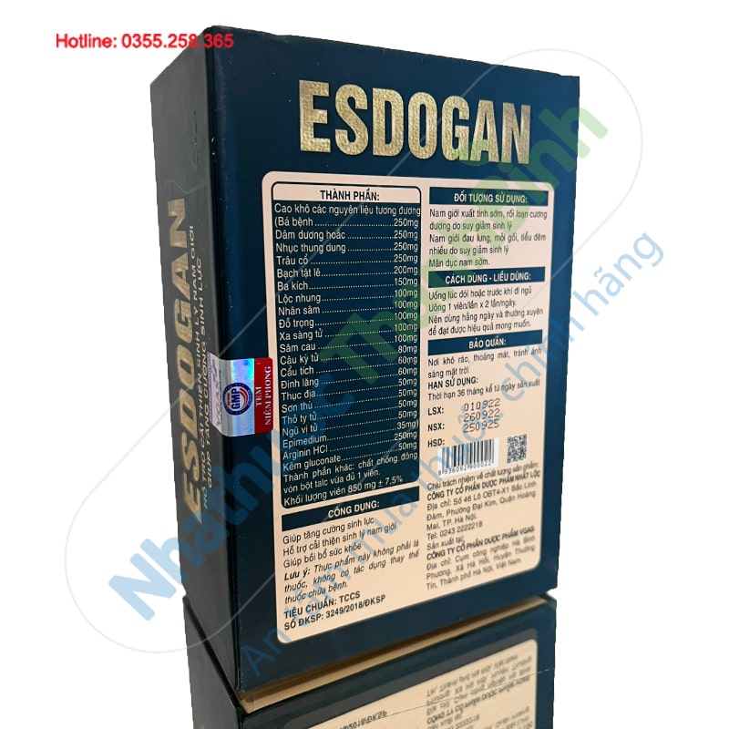 Esdogan dùng cho nam giới xuất tinh sớm rối loạn cương dương đau lưng mỏi gối tiểu đêm nhiều