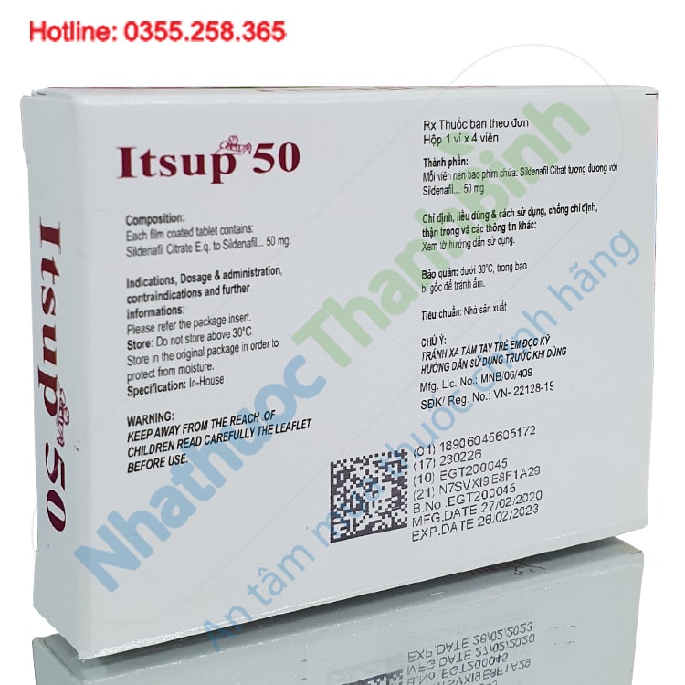 Thuốc Itsup Sildenafil 50mg điều trị rối loạn cương dương vỉ 4 viên