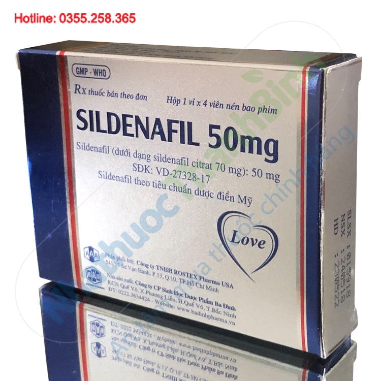 Thuốc Sildenafil 50mg vỉ 4 viên tiêu chuẩn Mỹ