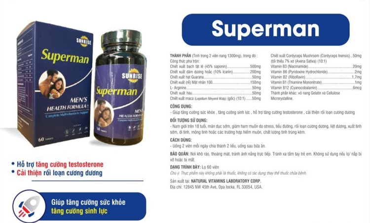 Thực phẩm bảo vệ sức khỏe Superman lọ 60 viên nhập khẩu Mỹ