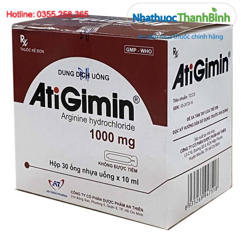 Dung dịch uống AtiGimin 1000mg Arginin HCl dạng ống