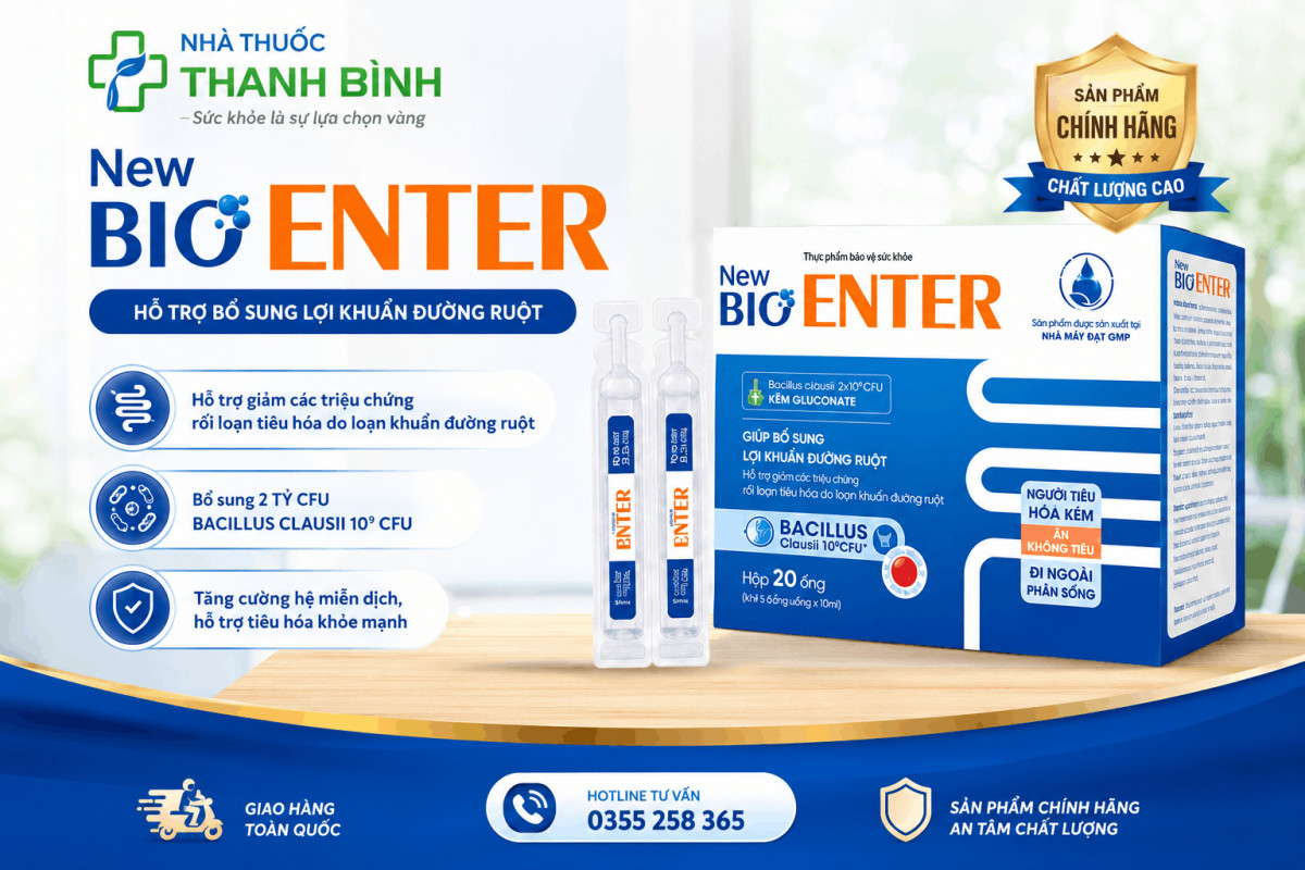Men New Bio Enter bổ sung lợi khuẩn hỗ trợ cải thiện hệ vi sinh đường ruột